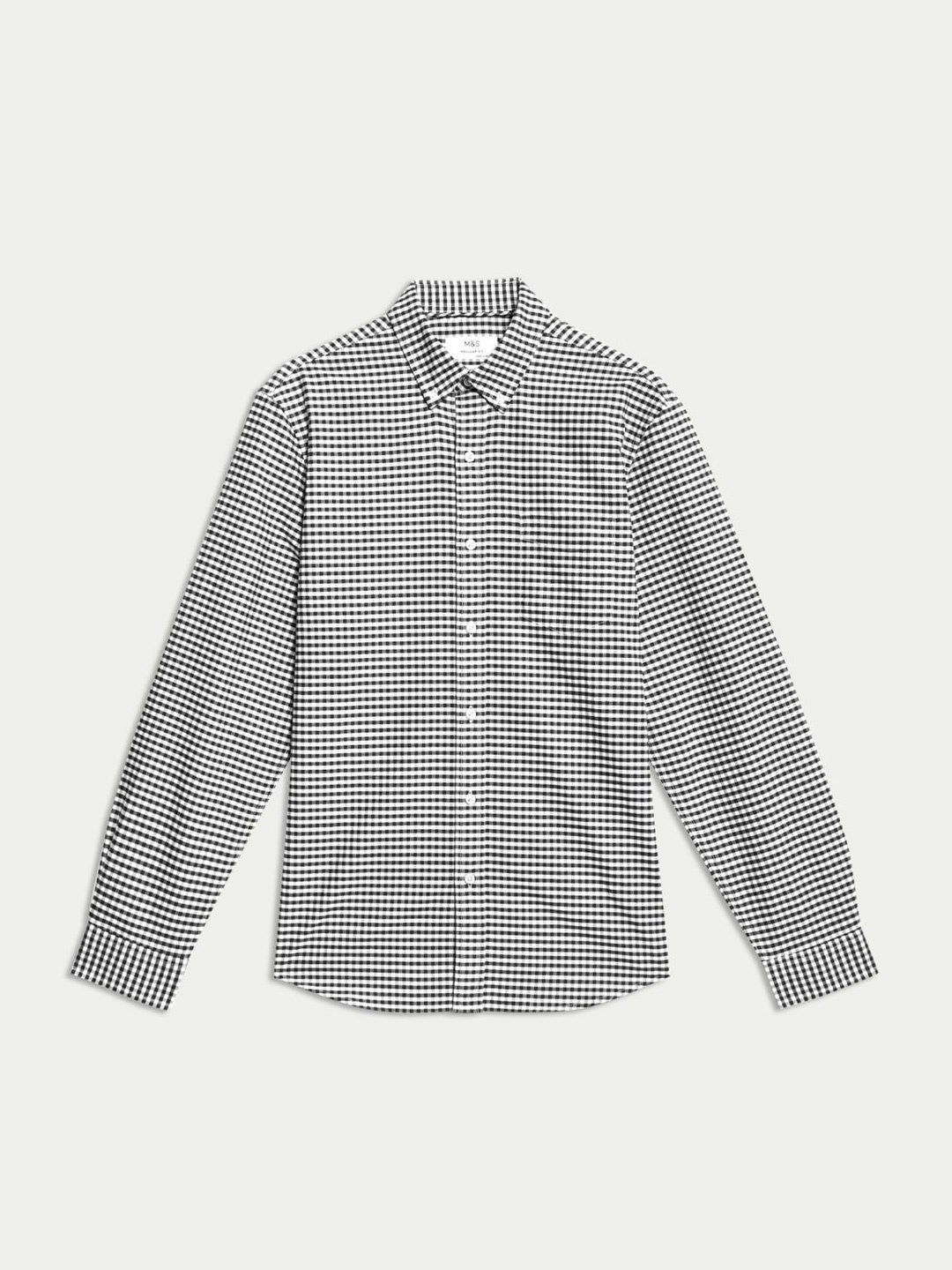 

Marks & Spencer Men Button-Down Collar Micro Checked Cotton Casual Shirt, Black