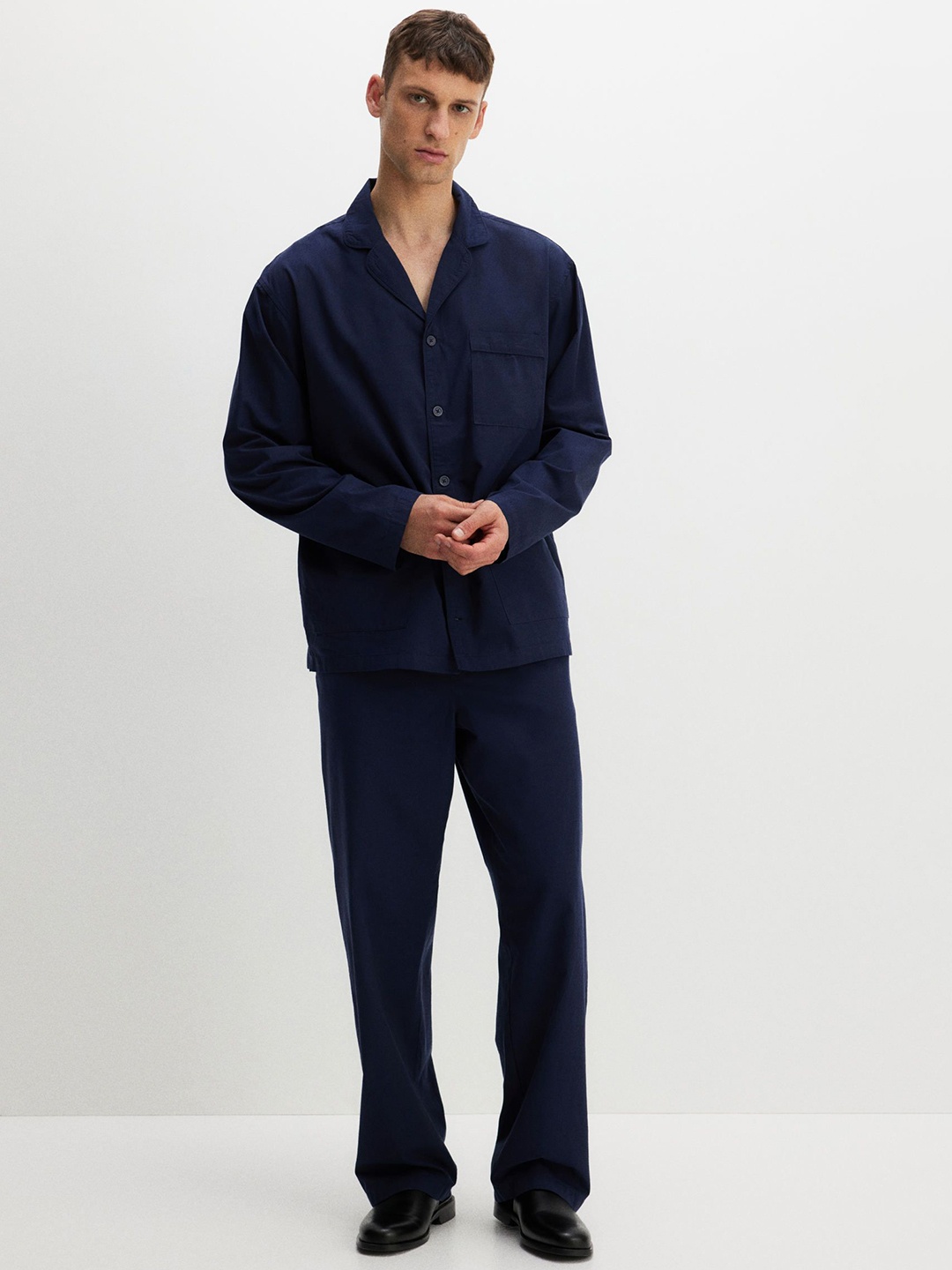 

H&M Cotton Pyjama Shirt And Bottoms, Blue