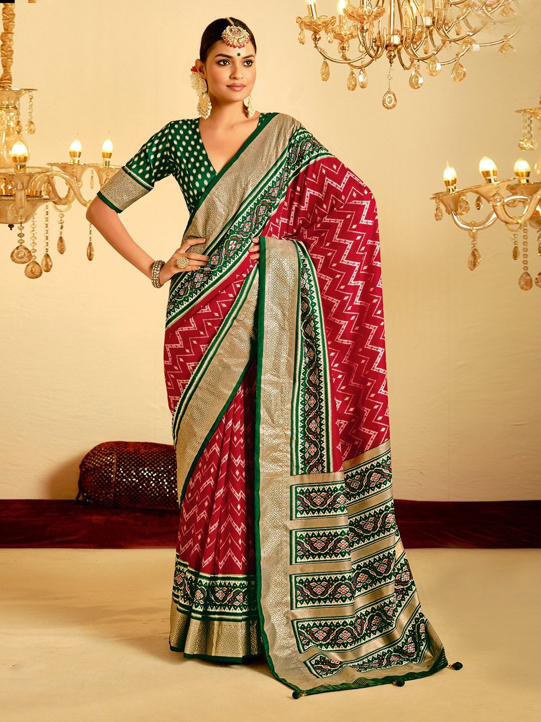

Meena Bazaar Zari Saree, Red