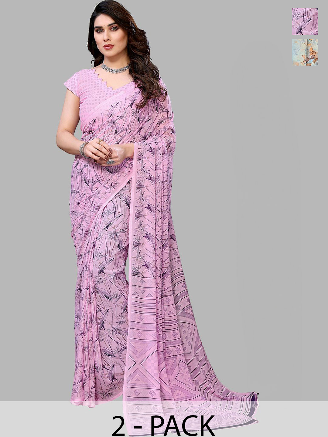 

Moda Rapido Floral Poly Georgette Saree, Pink