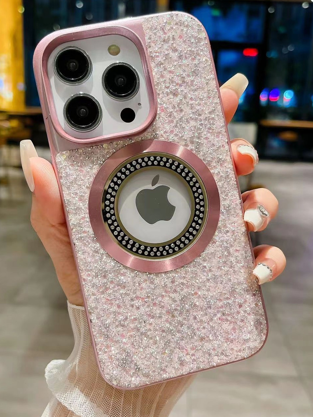 

Luxury Kase LK083 Sparkling Powder Mag-Safe Wireless Charging iPhone 14 Pro Back Case, Rose gold