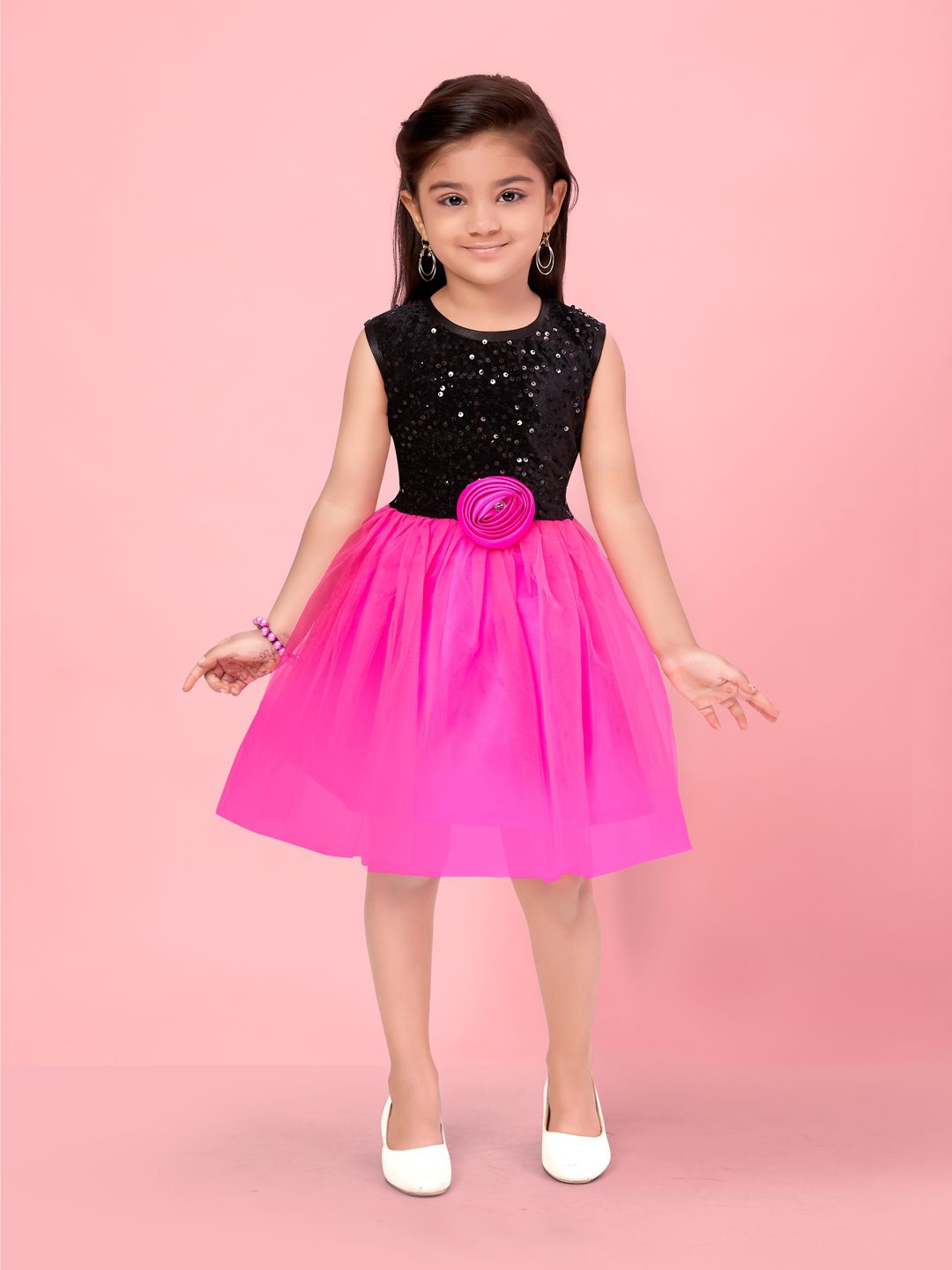 

YK Girls Embellished Fit and Flare Dress, Pink