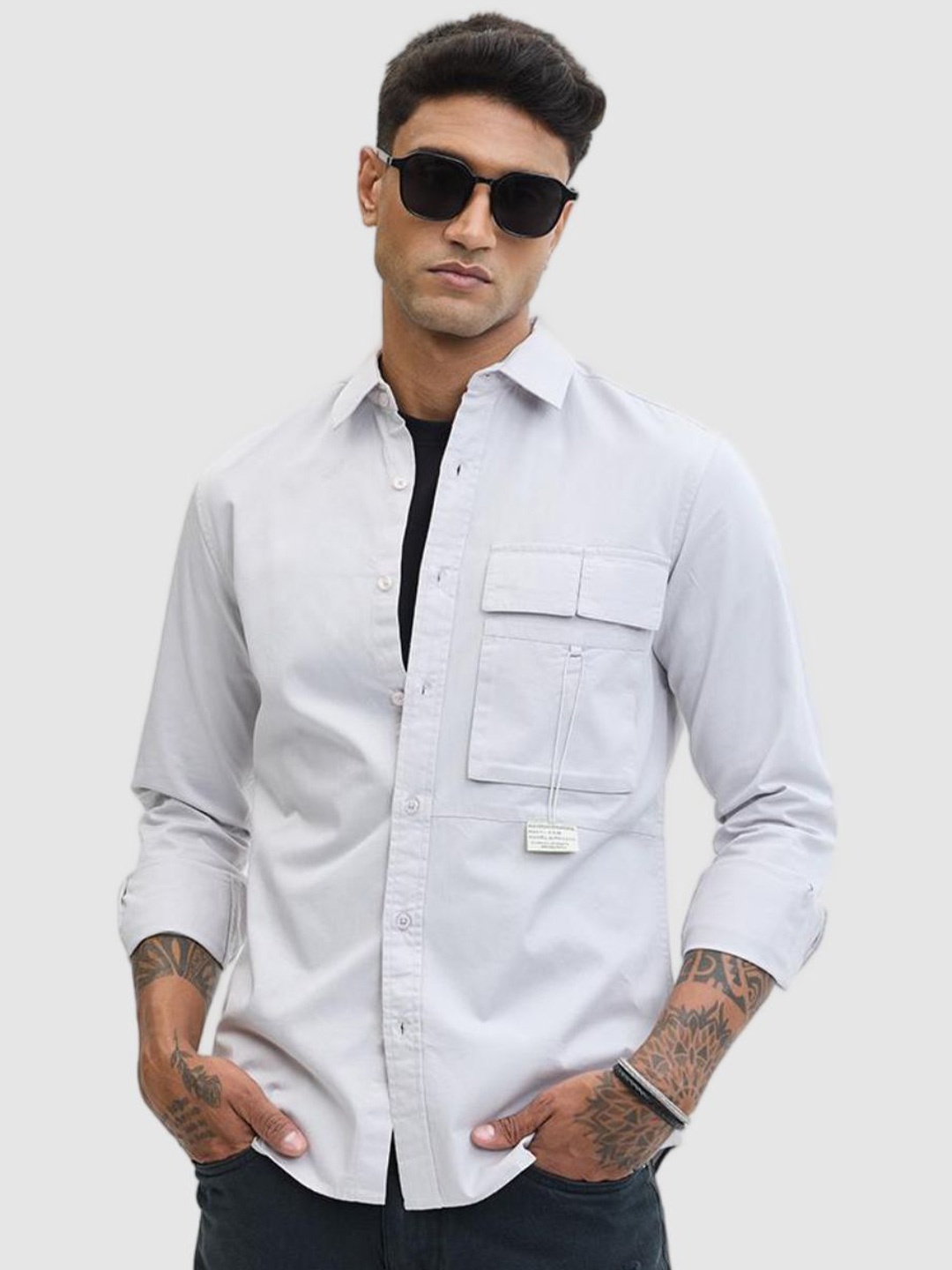 

Snitch Men Relaxed Fit Spread Collar Solid Cotton Casual Shirt, Grey