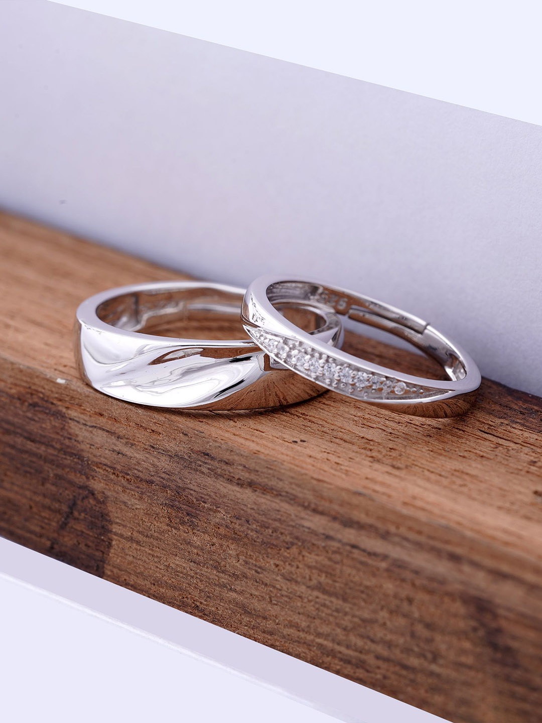 

Zalkari Unisex Set Of 2 Rhodium-Plated 925 Sterling Silver CZ-Studded Couple Finger Rings