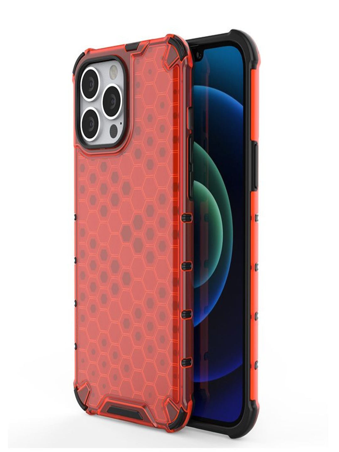 

Luxury Kase Transparent Honeycomb Clear iPhone 12 Pro Max Back Case, Red