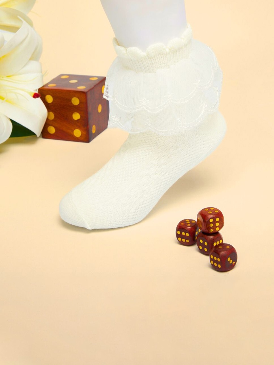 

NESKA MODA Girls Frill Lace Ankle-Length Socks, Off white