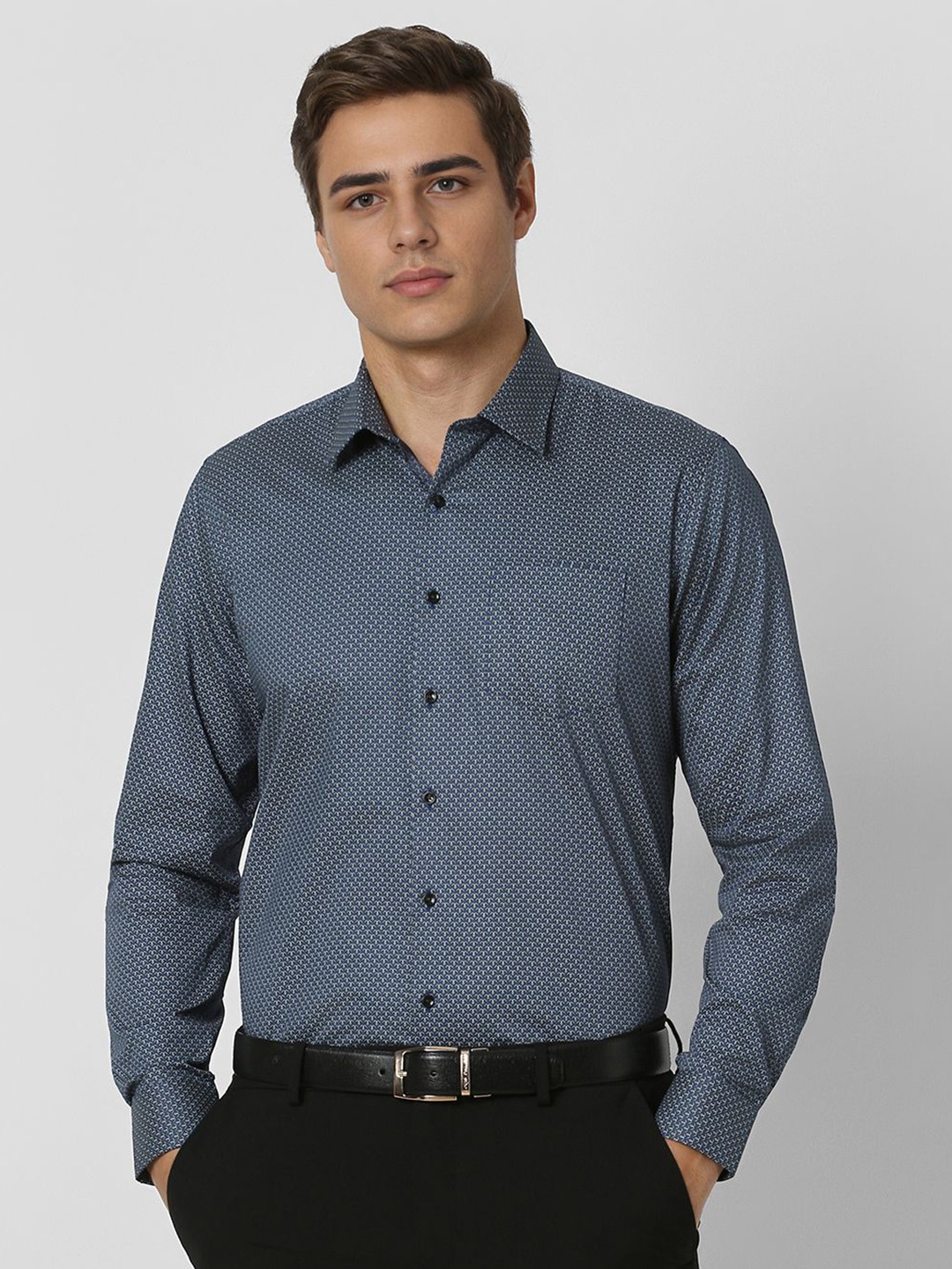 

Van Heusen Men Slim Fit Opaque Printed Formal Shirt, Blue