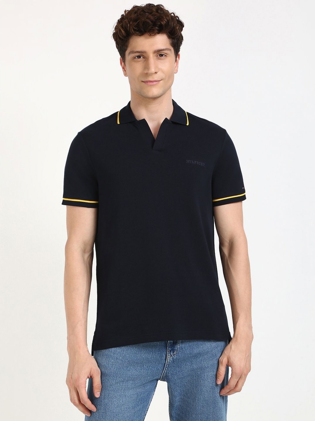 

Tommy Hilfiger Men Solid Polo Collar Cotton T-shirt, Navy blue