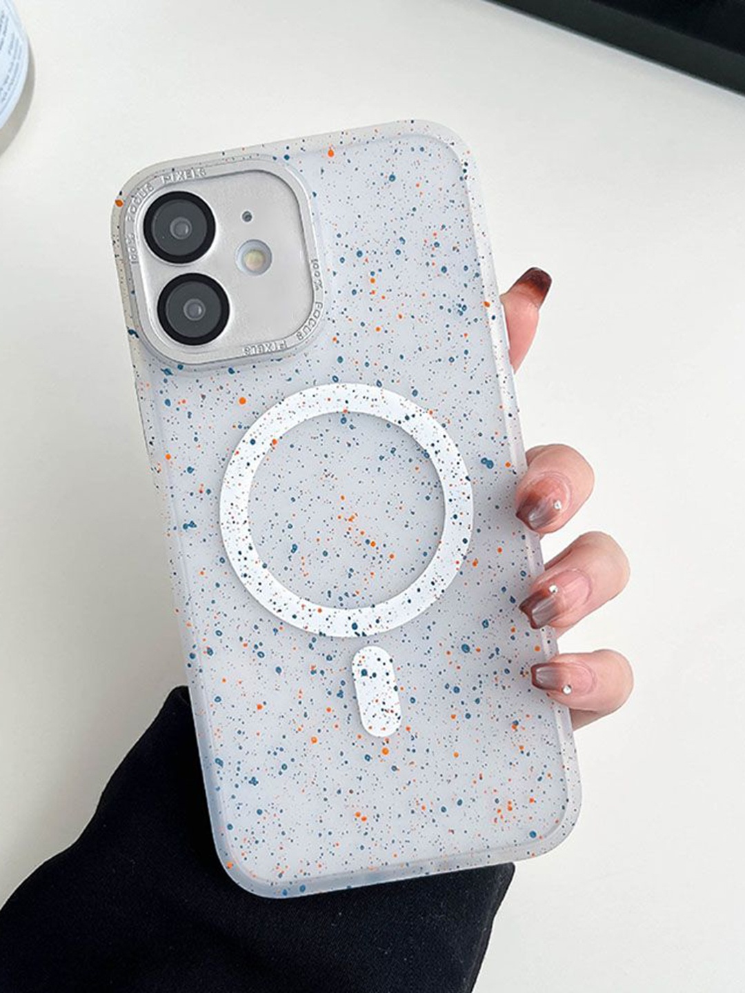 

Luxury Kase LK098 Abstract Printed iPhone 12 Anti-Splash Ink Dot Back Case, White