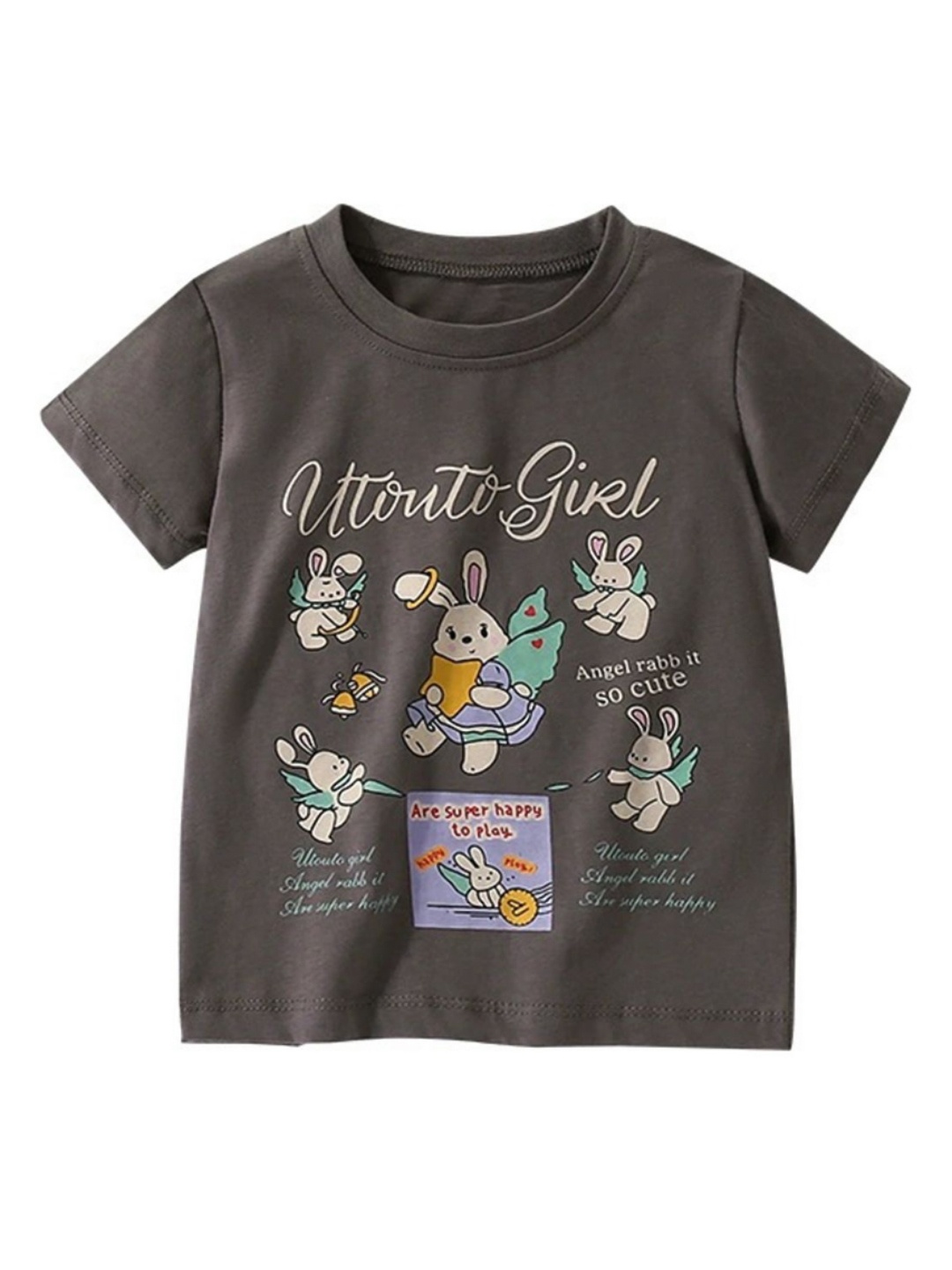 

LULU & SKY Girls Printed Applique T-shirt, Grey