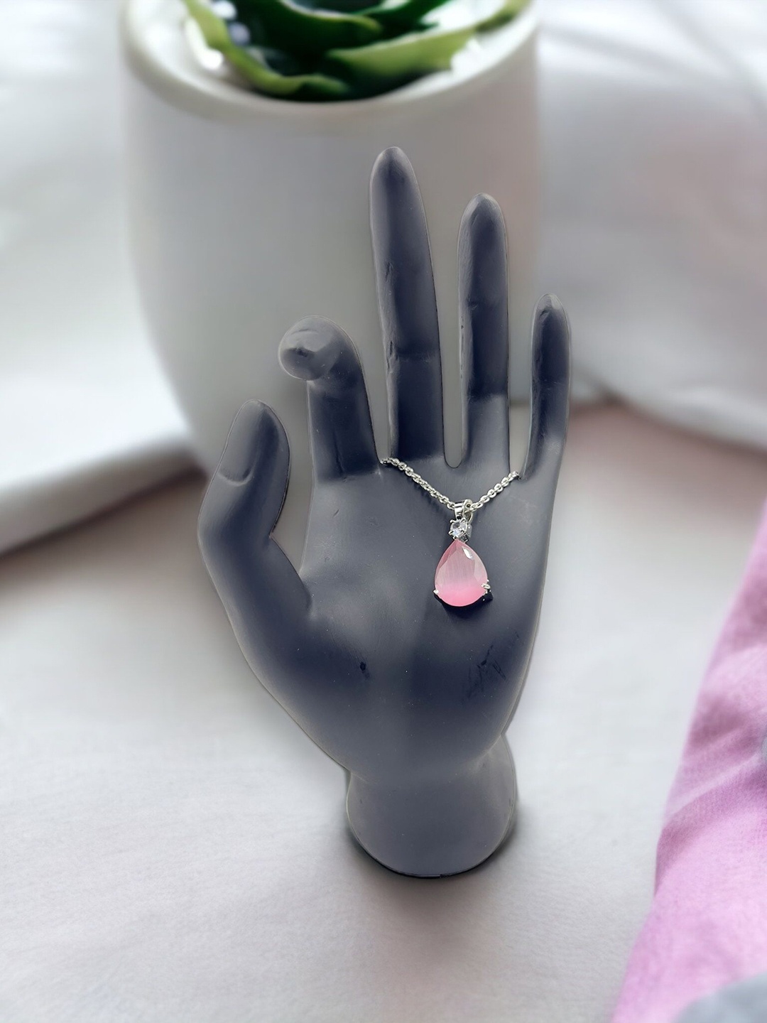 

AKLINA Rhodium-Plated Teardrop Shaped Pendants with Chains, Silver
