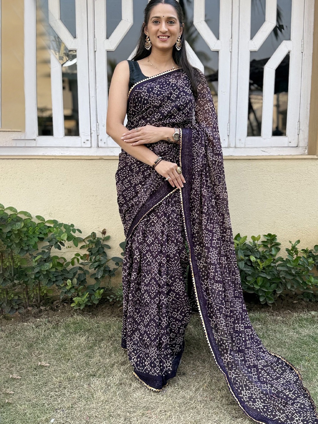 

JULEE Ethnic Motifs Gotta Patti Pure Chiffon Saree, Purple