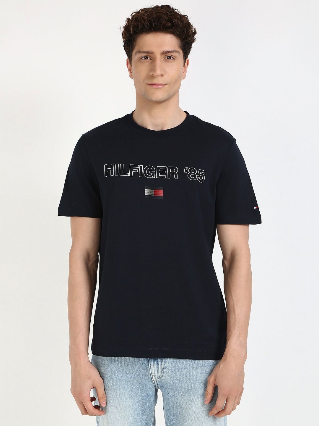 

Tommy Hilfiger Men Typography Printed Round Neck Cotton T-shirt, Black