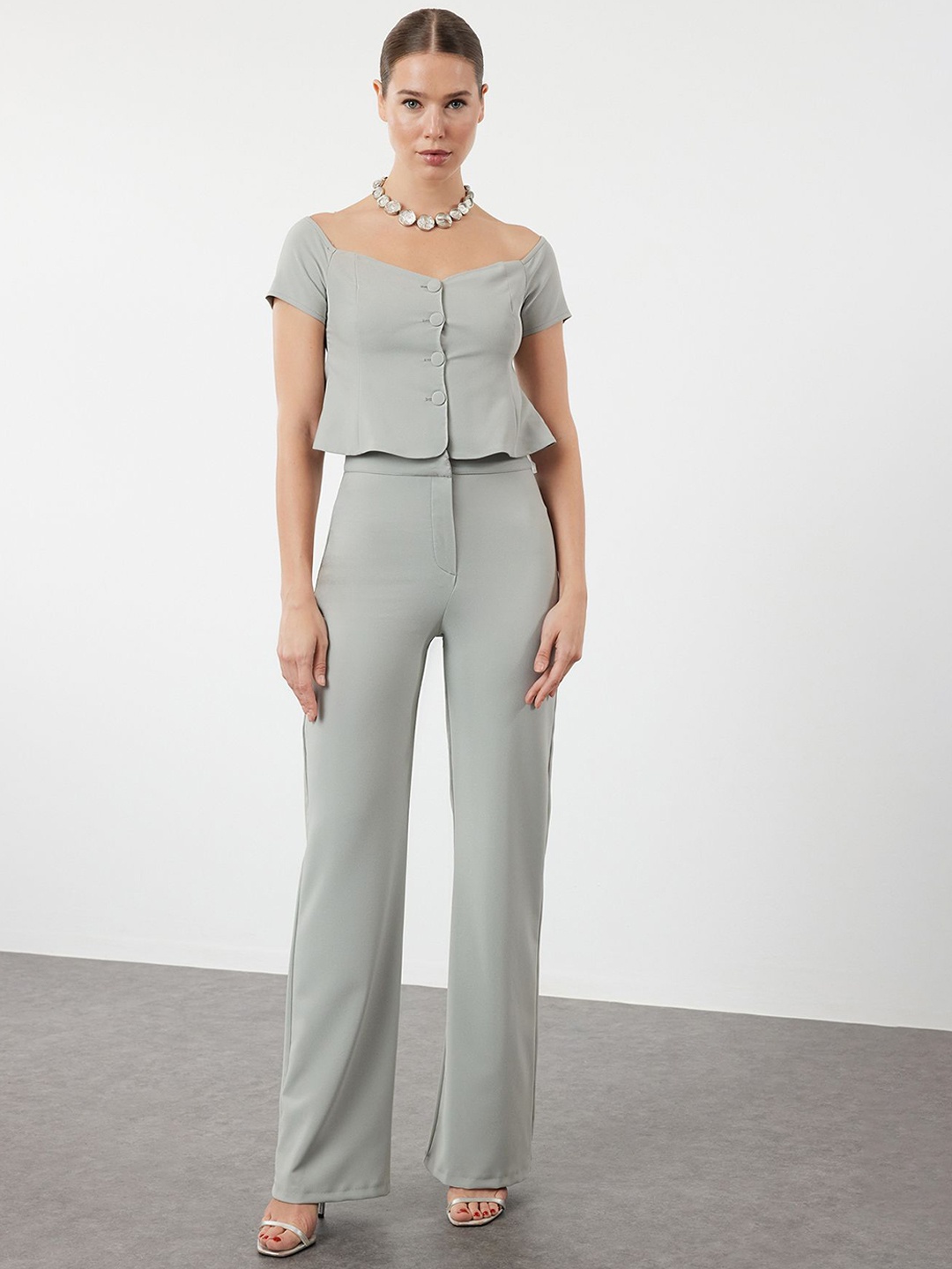 

Trendyol Off-Shoulder Top With Trousers, Grey