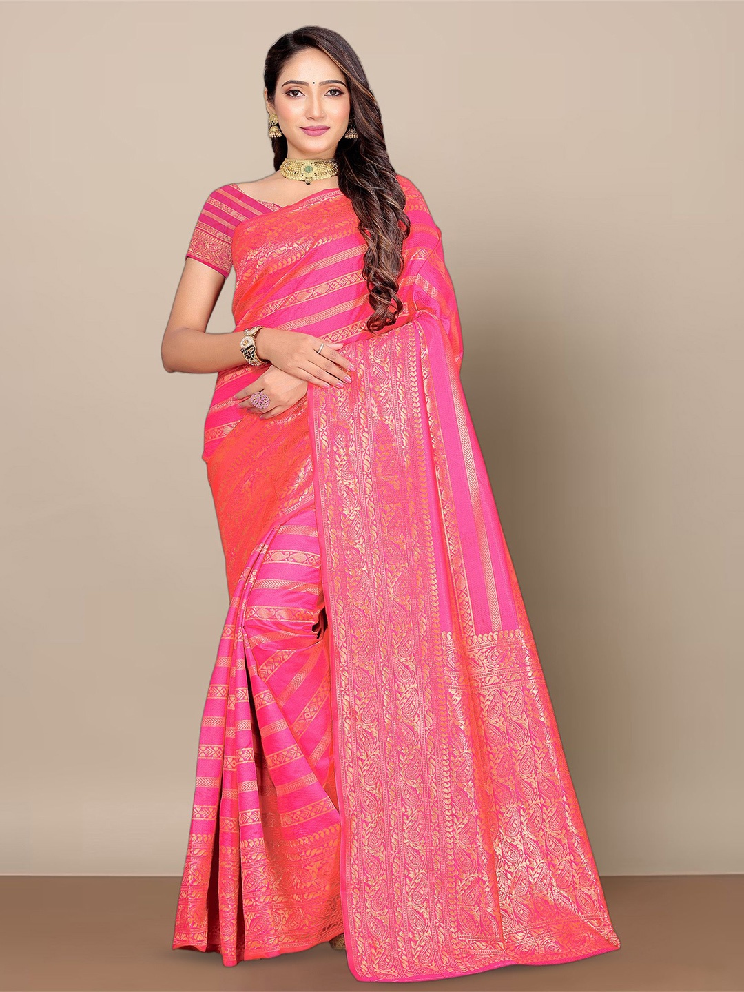 

bigben textile Woven Design Zari Banarasi Saree, Pink