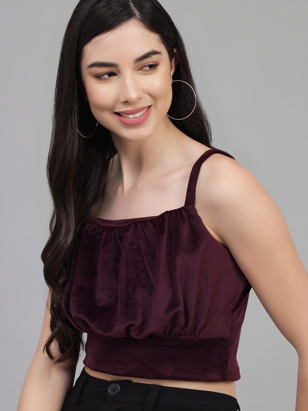 

ADDYVERO Women Velvet Blouson Crop Top, Purple