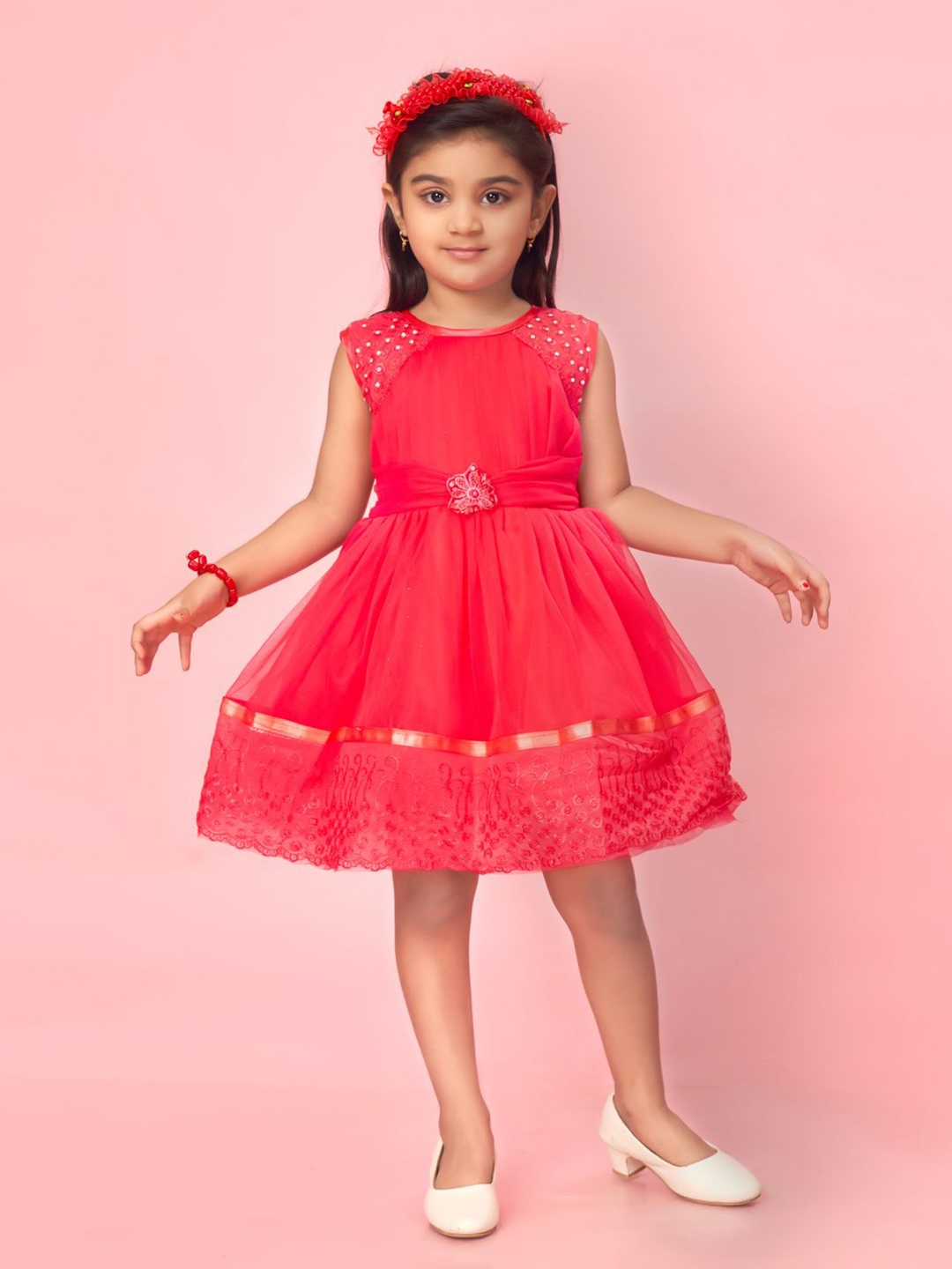 

YK Girls Embellished Fit & Flare Dress, Pink