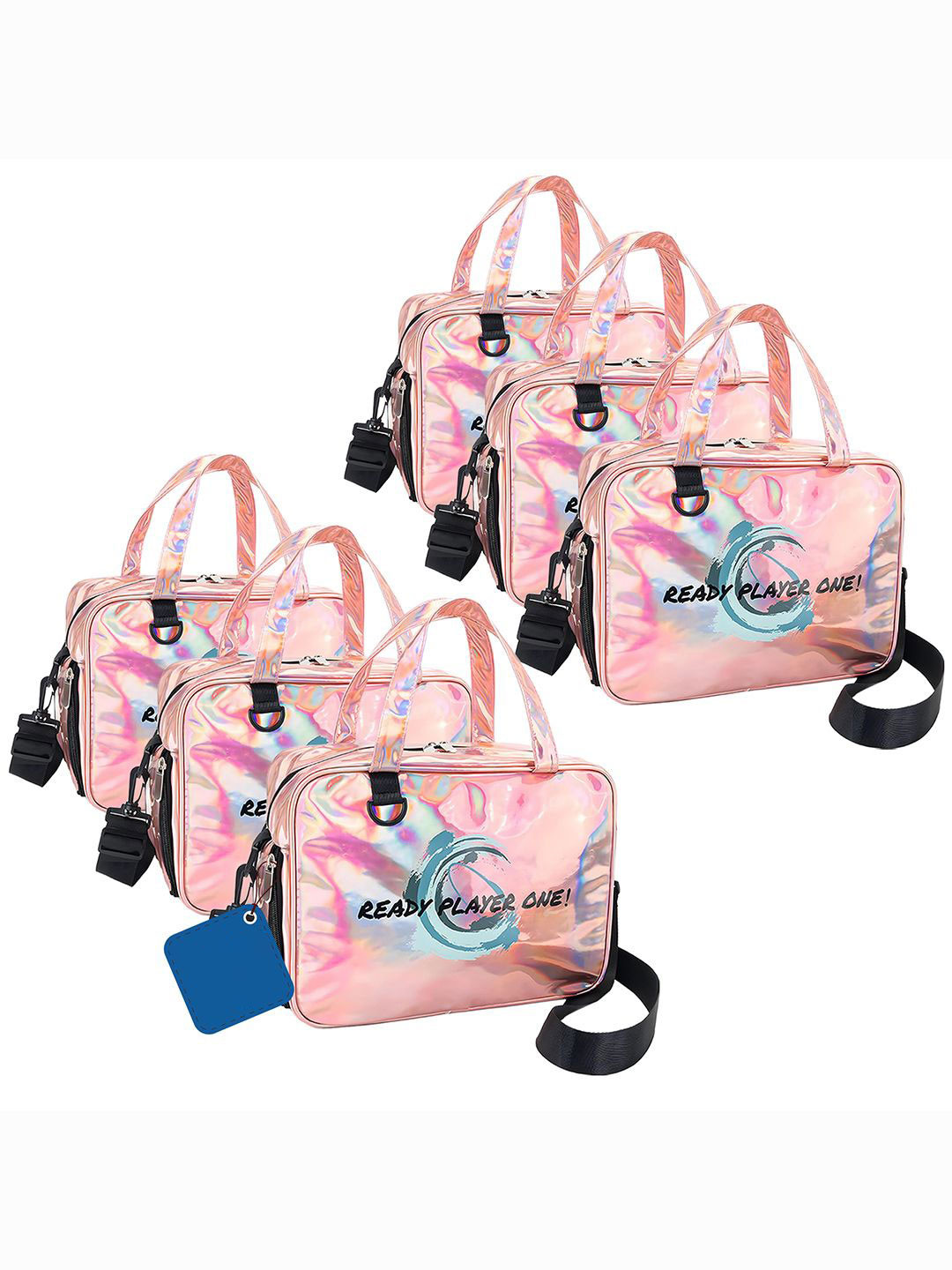 

Kuber Industries Pack Of 6 Waterproof Makeup Organizer Bag With Zip & Sling Strap, Pink