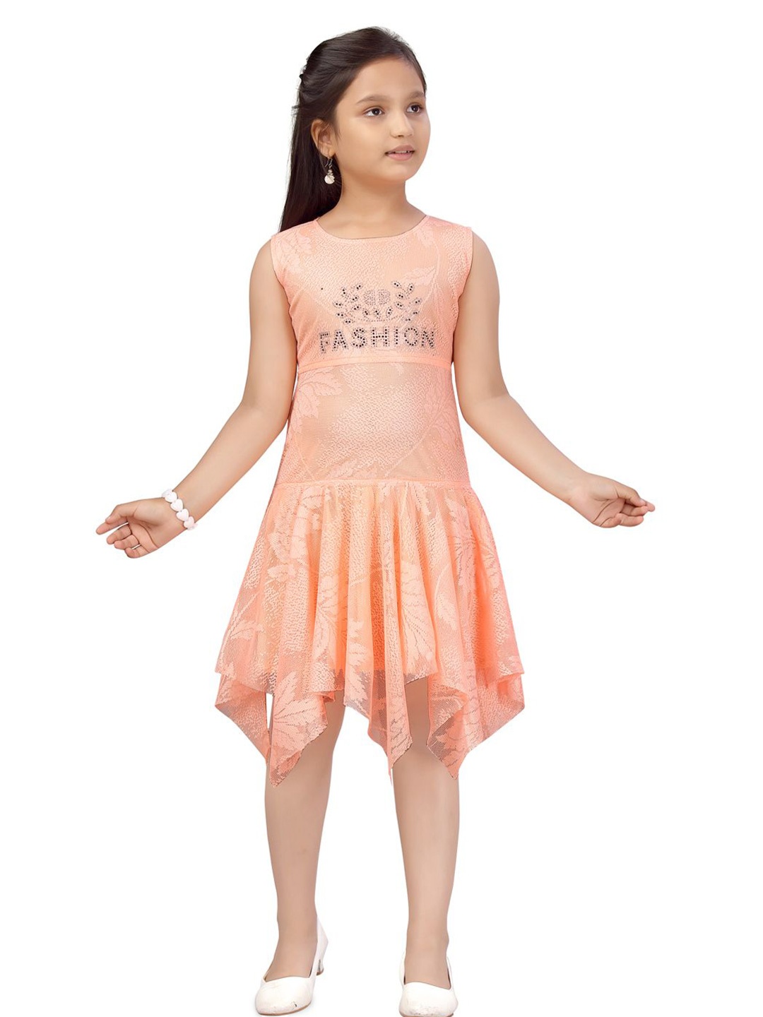 

YK Girls Embellished Fit & Flare Dress, Peach