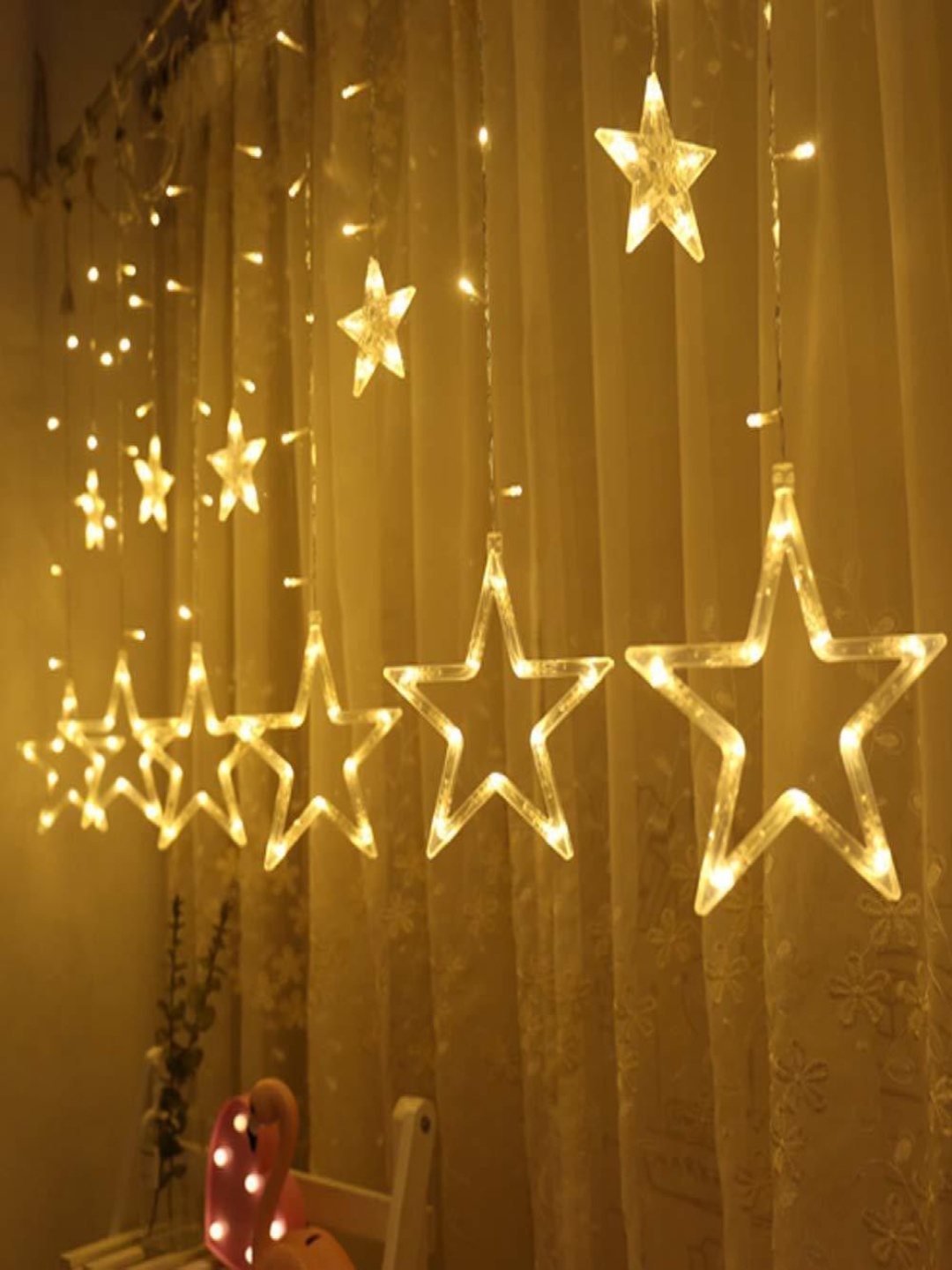 

SPARK WORLD Yellow Star Bulb String Lights, White