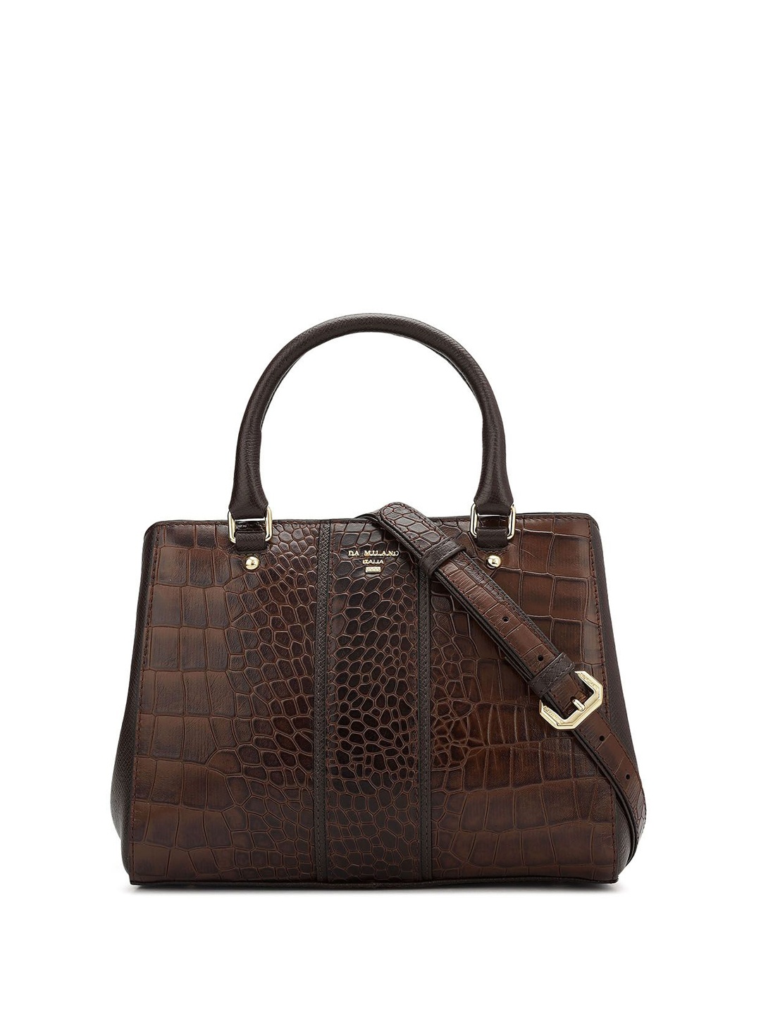 

Da Milano Textured Leather Satchel with Cut Work, Brown