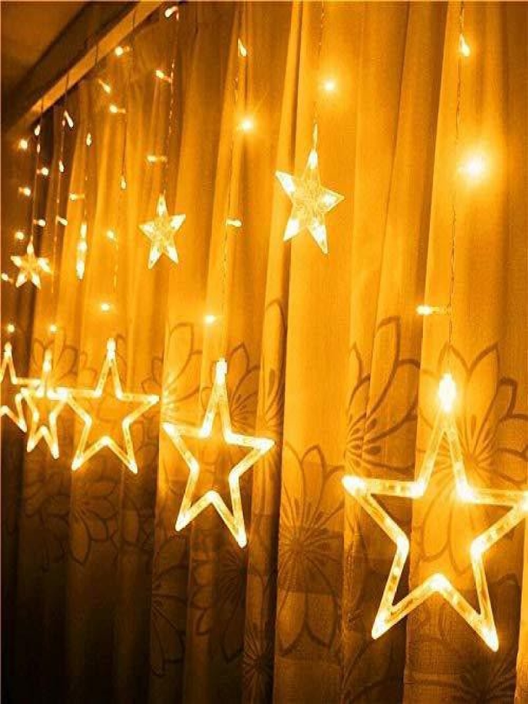

SPARK WORLD Yellow Star Shape LED Curtain Fairy String Lights