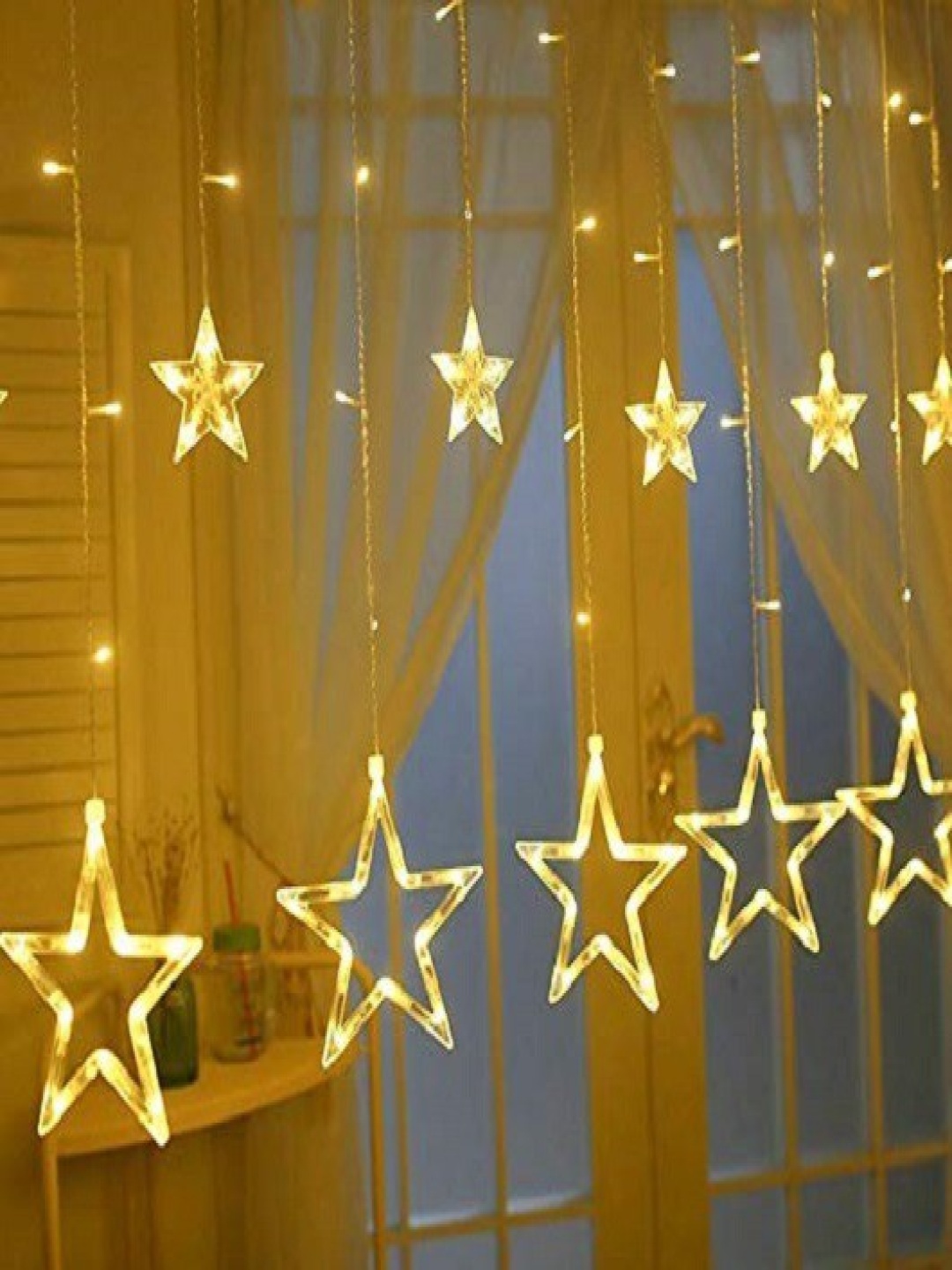 

SPARK WORLD Yellow Star Shape LED Curtain Fairy String Lights