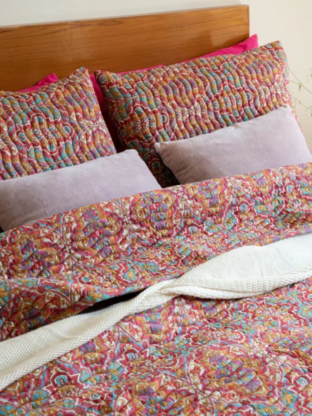 

WAXWINGO Brown & Blue Printed Cotton 300 GSM Mild Winter Double Bed Quilt