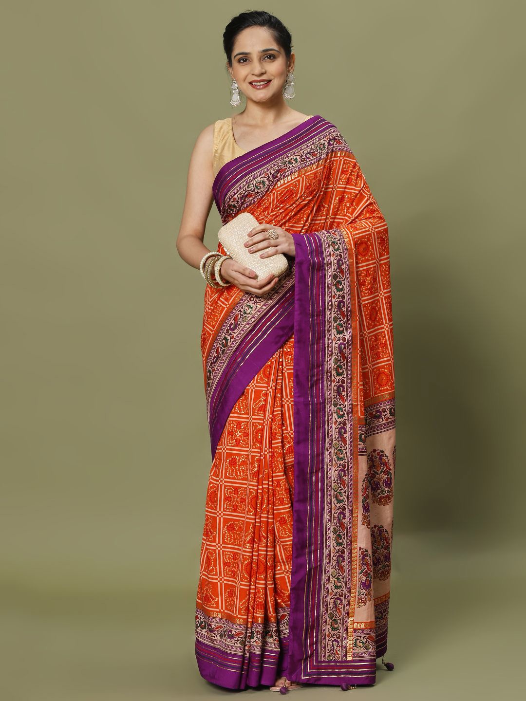 

Meena Bazaar Bandhani Printed Saree, Orange