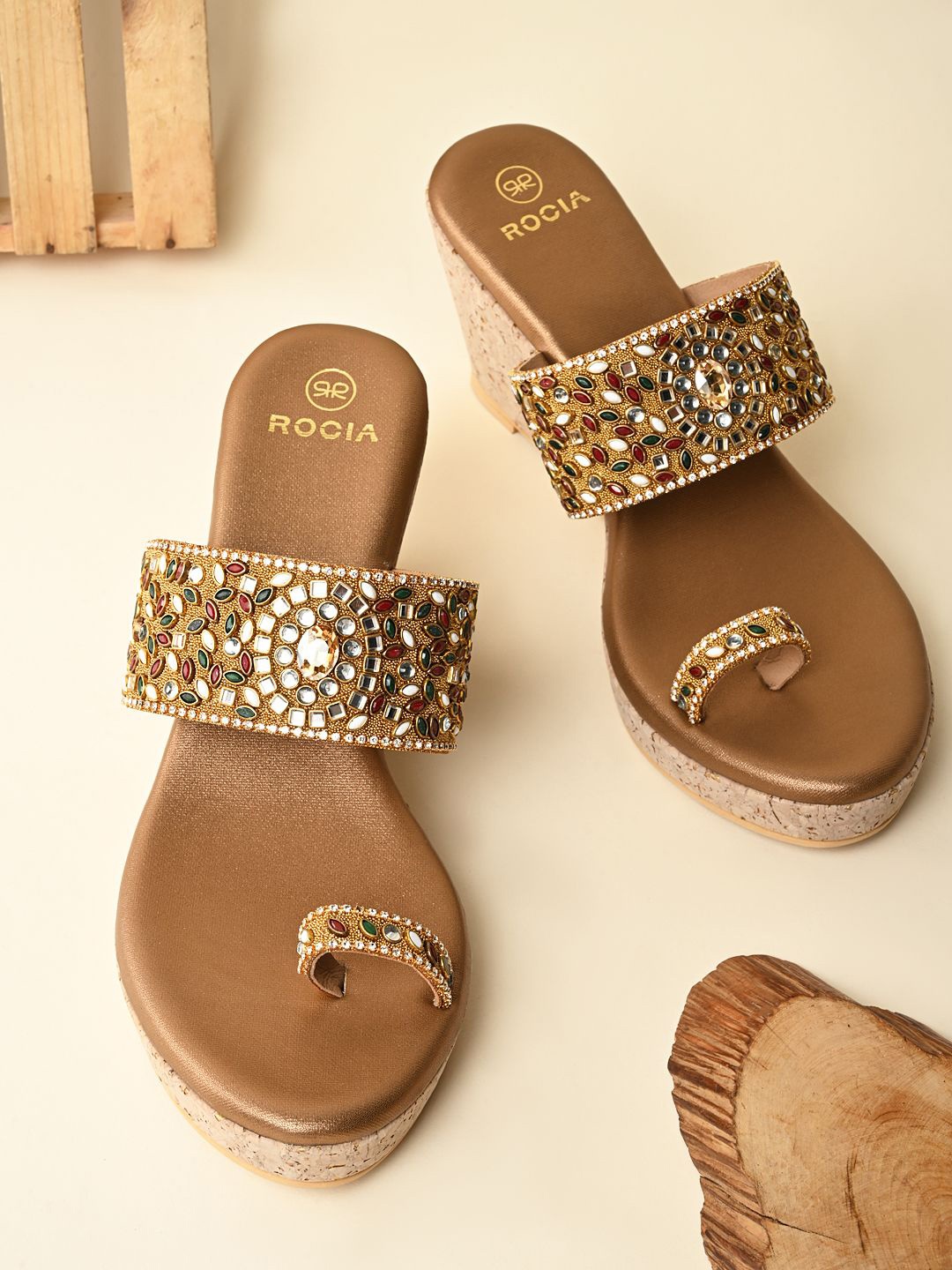 

Rocia Ethnic Women Embellished Platform Sandals, Gold