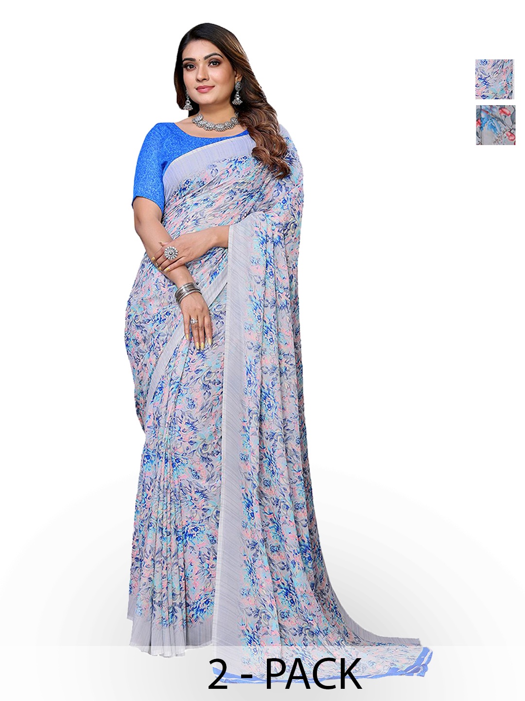 

Moda Rapido Floral Poly Georgette Saree, Blue