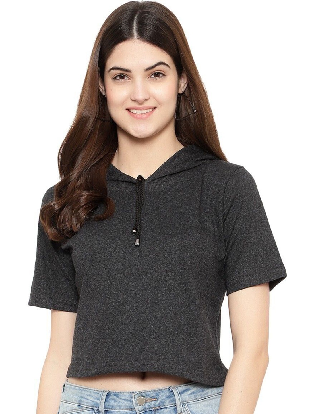 

DEEPMAYRA COLLECTION Hooded Cotton Crop Top, Charcoal