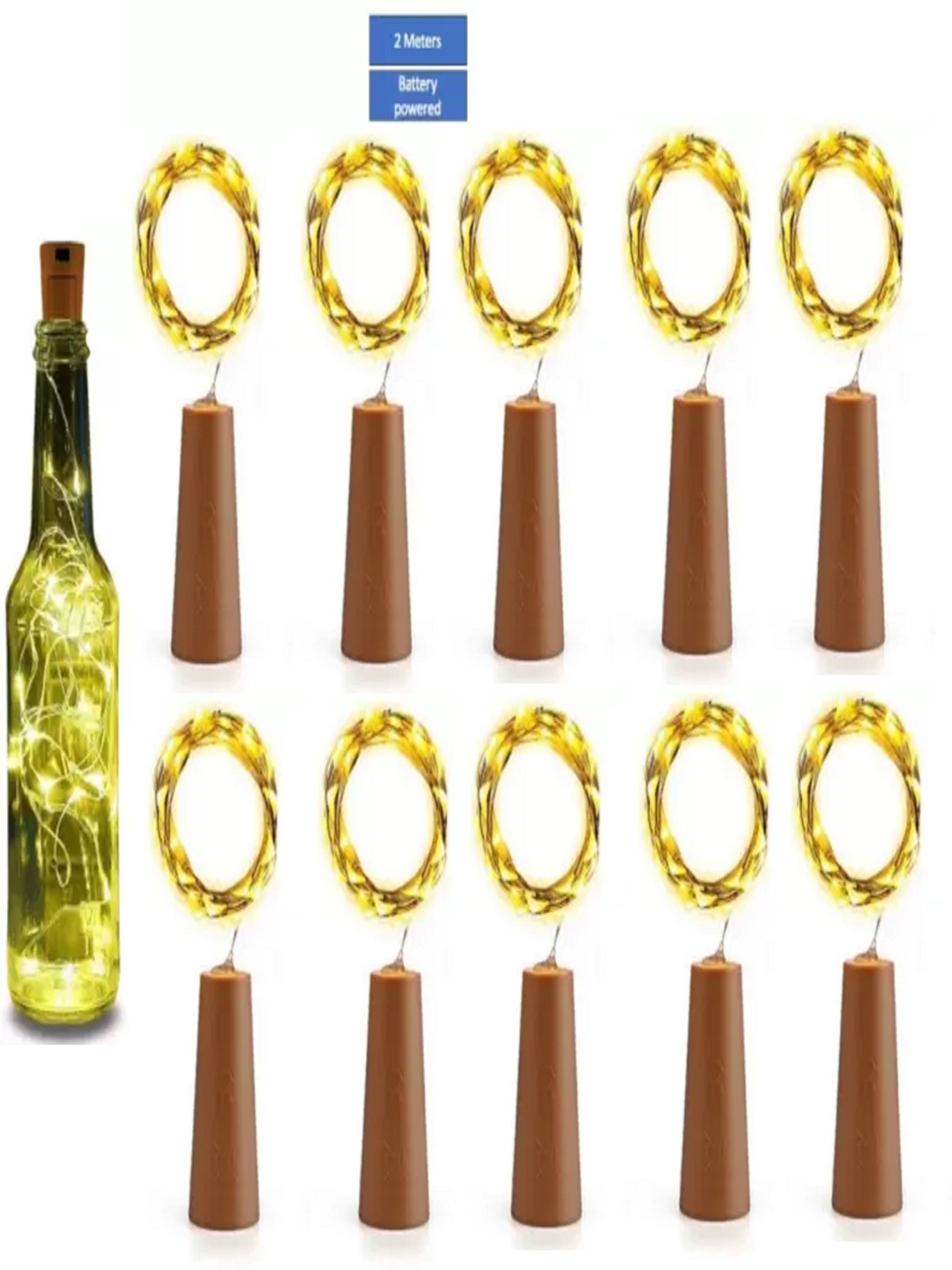 

ENORMITY Yellow & Brown 10 Pieces Rice Shape Cork String Light