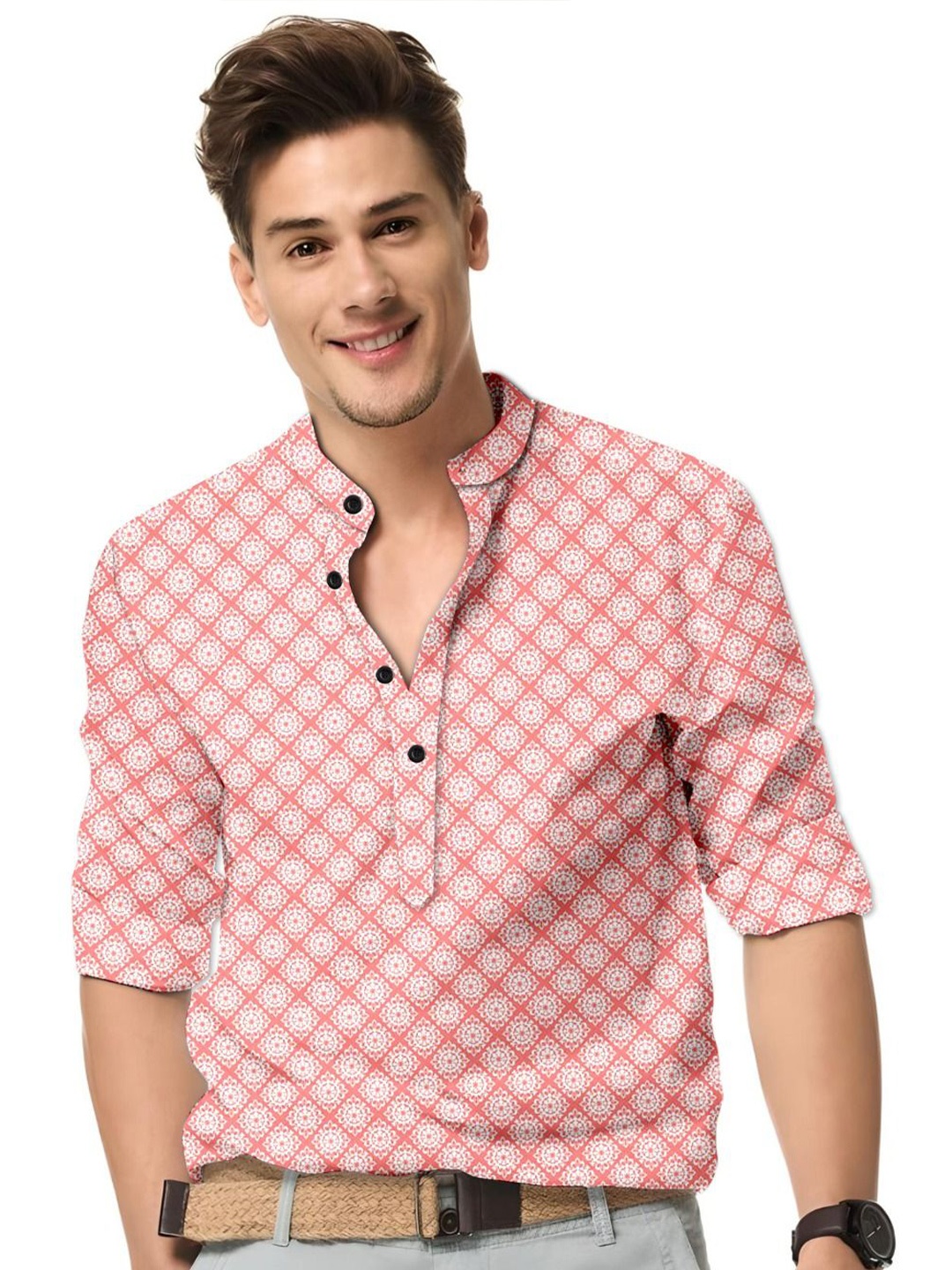 

ISUEL FAB Men Floral Printed India Slim Fit Casual Shirt, Pink