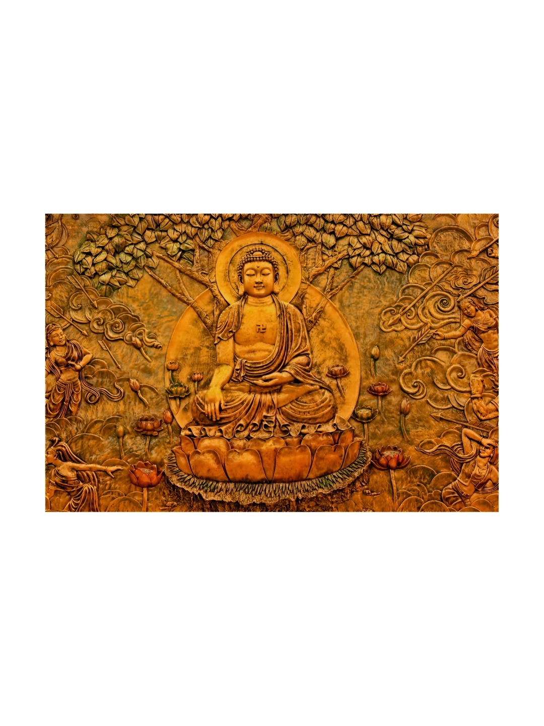 

Inephos Gold-Toned And Green Buddha Religious Printed Canvas Wall Art