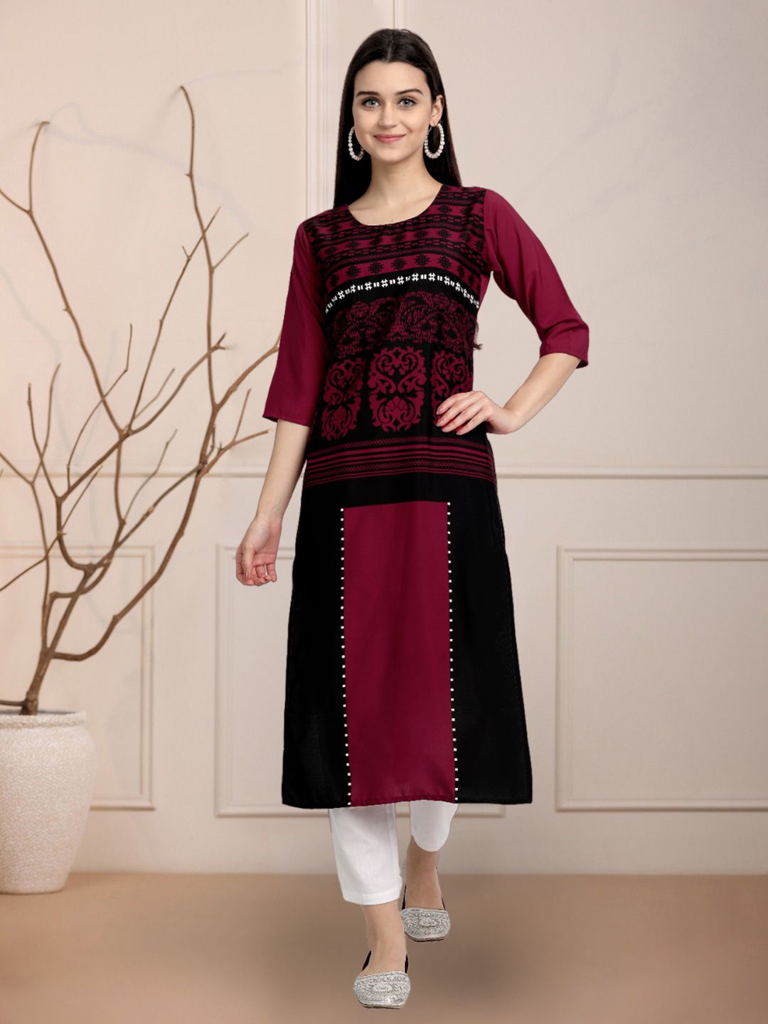 

Moda Rapido Ethnic Motifs Printed Straight Kurta, Maroon