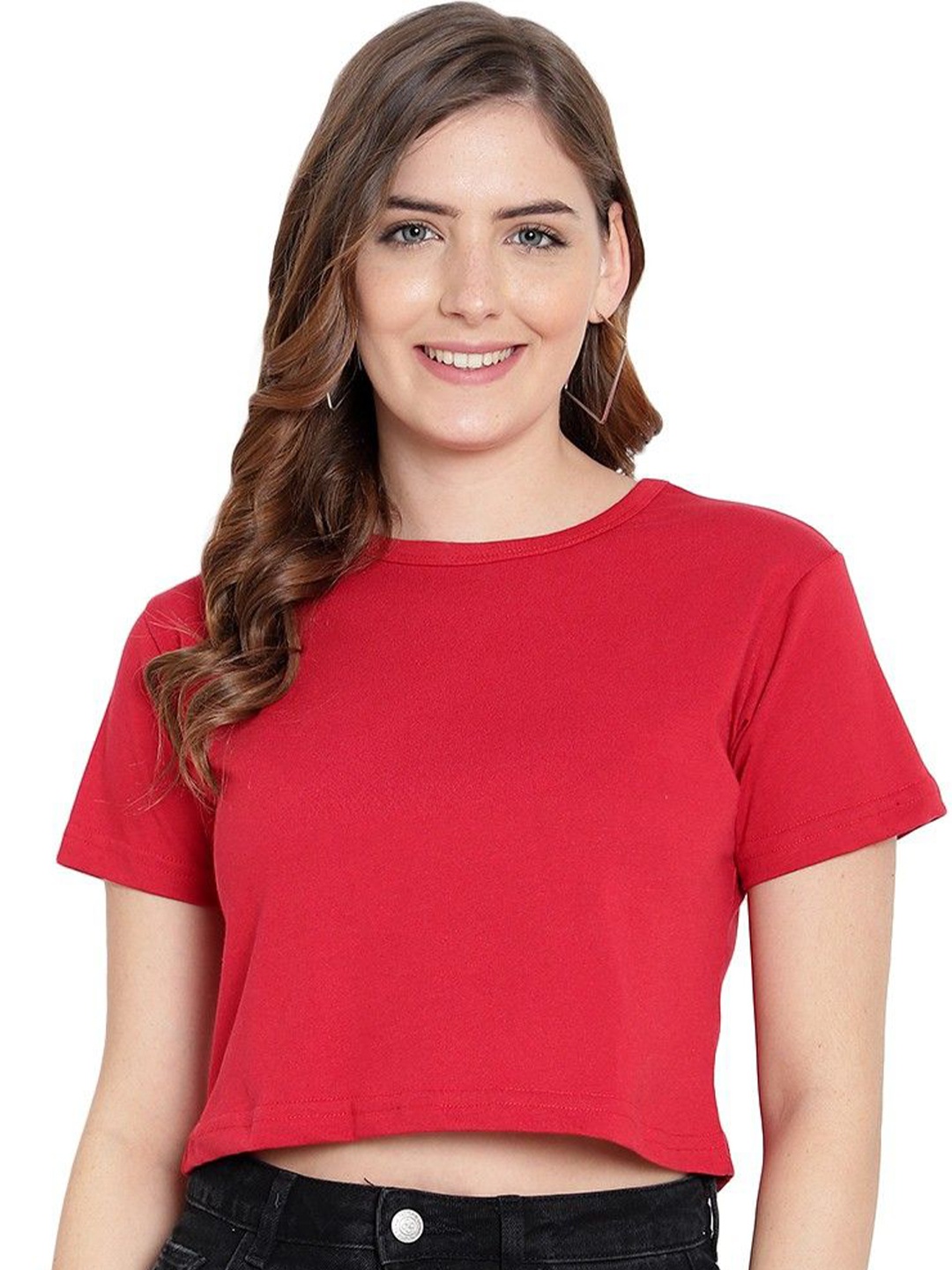 

DEEPMAYRA COLLECTION Women Solid Cotton Crop Top, Red