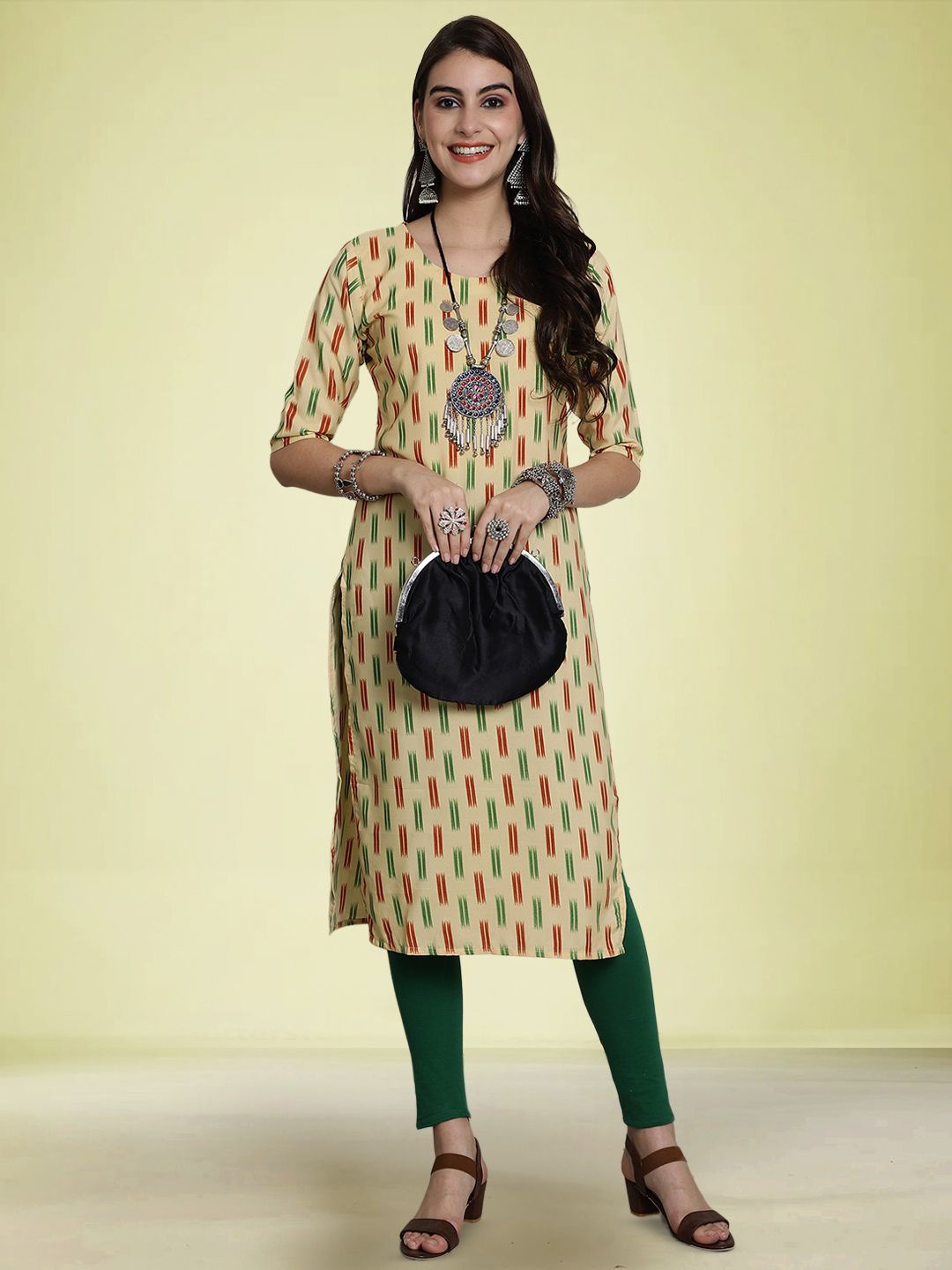 

Moda Rapido Women Ethnic Motifs Printed Indie Prints Crepe Kurta, Yellow