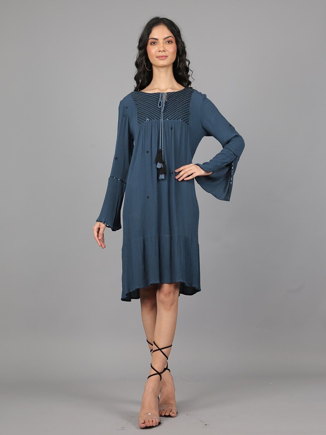 

STIL O STITCH Women Floral Embroidered A-Line Dress, Grey