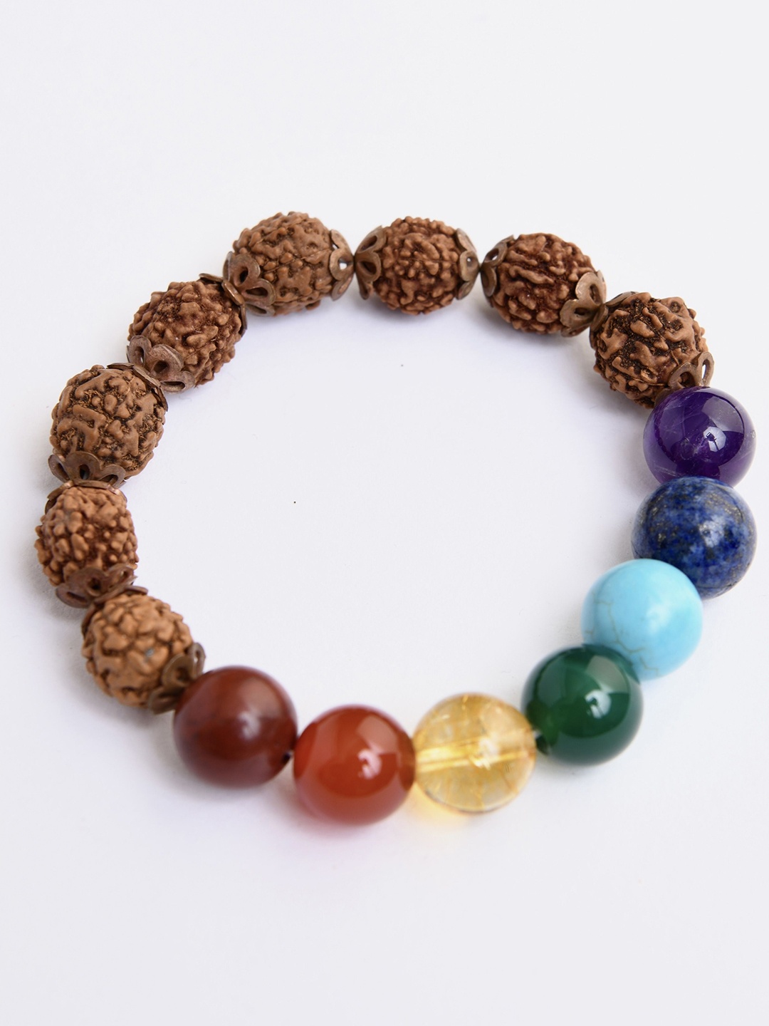 

TOTAPARI Unisex Agate Rudraksha And Chakra Stones Elasticated Bracelet, Brown