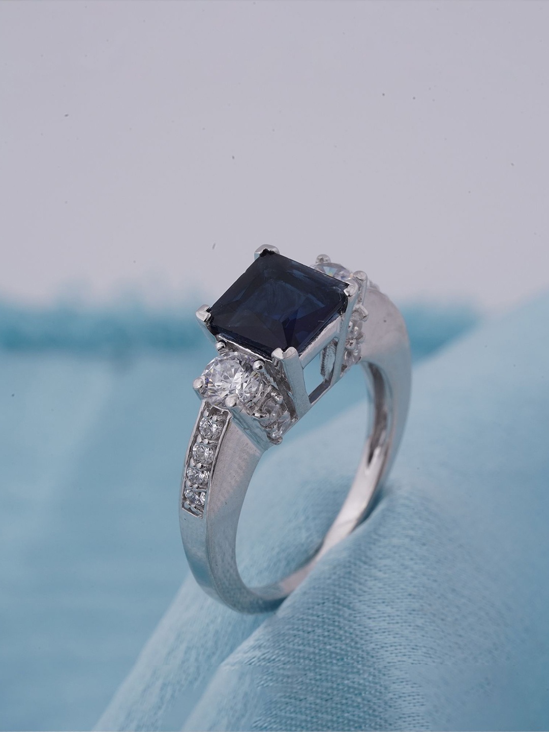 

Zalkari Silver-Plated Cubic Zirconia Studded Finger Ring