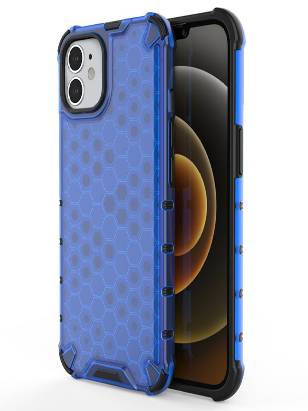 

Luxury Kase Transparent Honeycomb Clear iPhone 12 Back Case, Blue