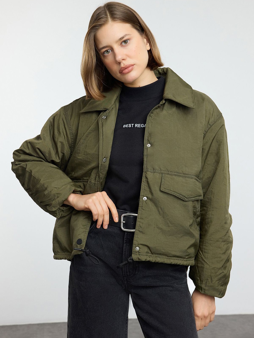 

Trendyol Women Shirt Collar Tailored Jacket, Green