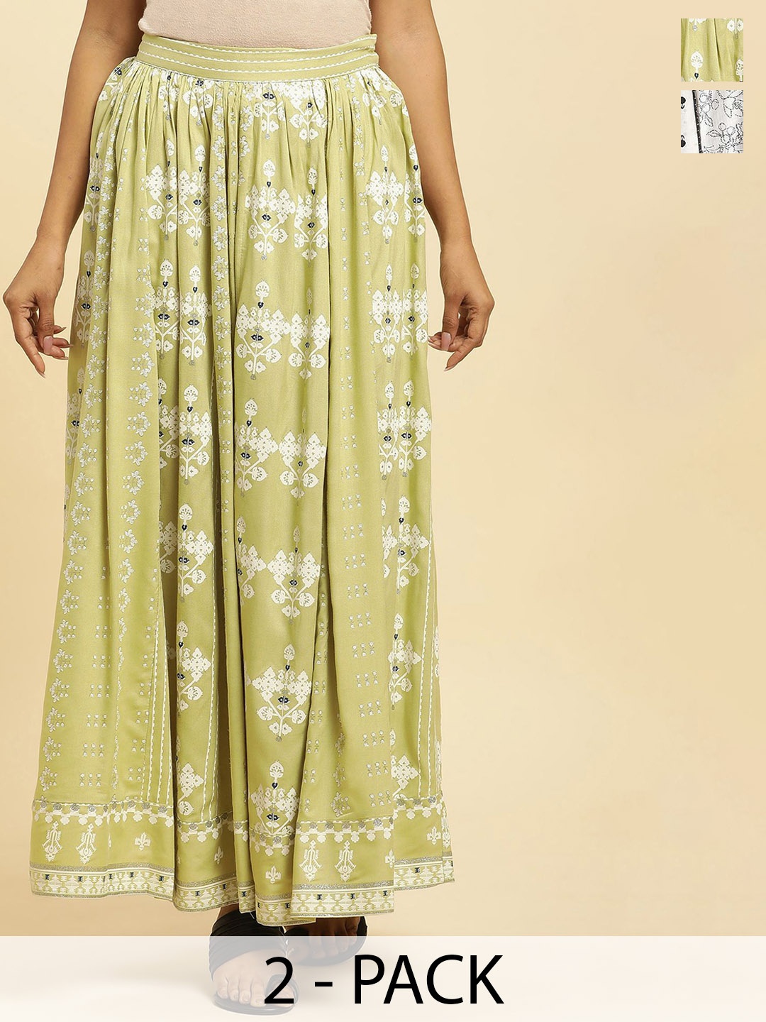 

W Women Pack Of 2 Printed Maxi Skirt, Green
