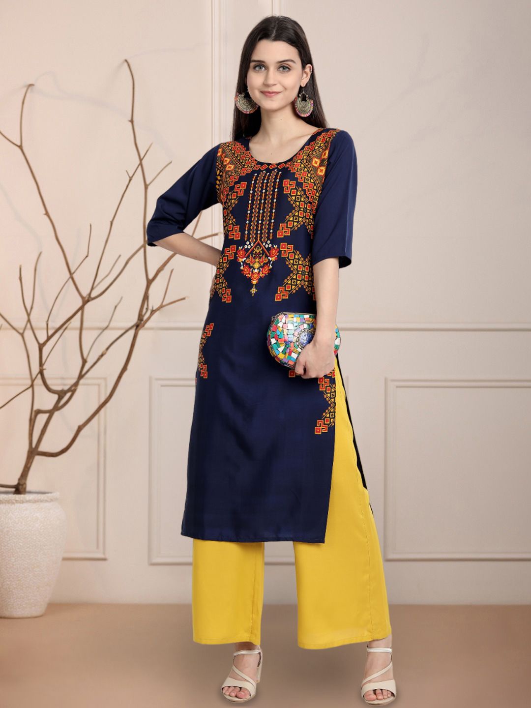 

Moda Rapido Ethnic Motifs Printed Straight Kurta, Blue