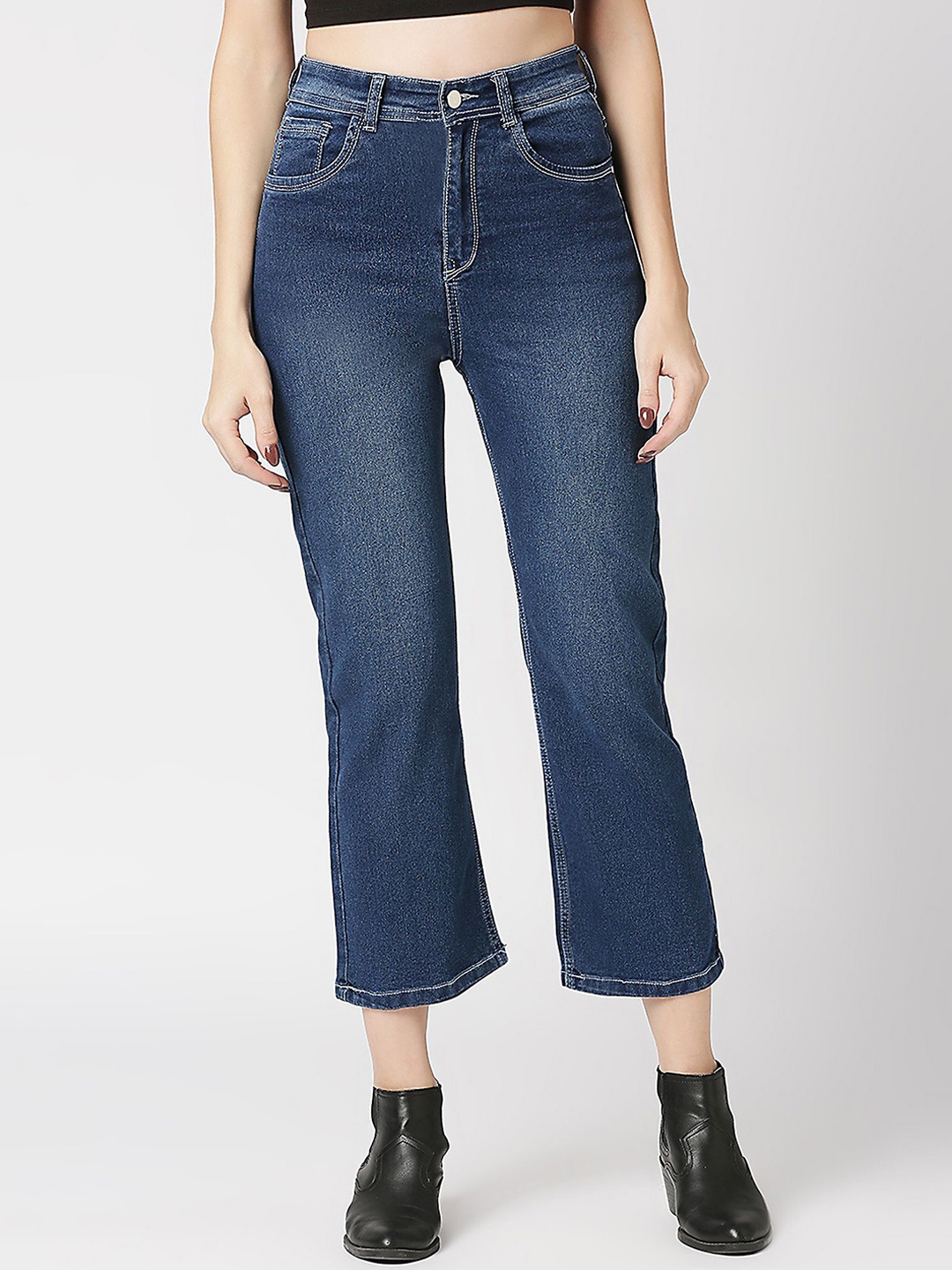 

CEFALU Women Comfort Bootcut Light Fade Stretchable Jeans, Blue