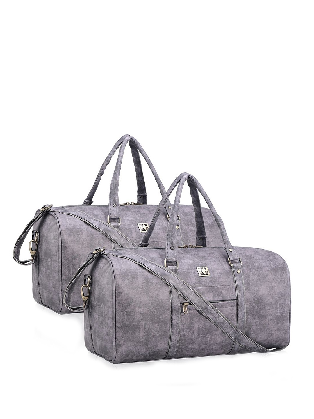 

Kuber Industries Medium 2 Pcs Premium Leather Travel Luggage Duffle Bag, Grey