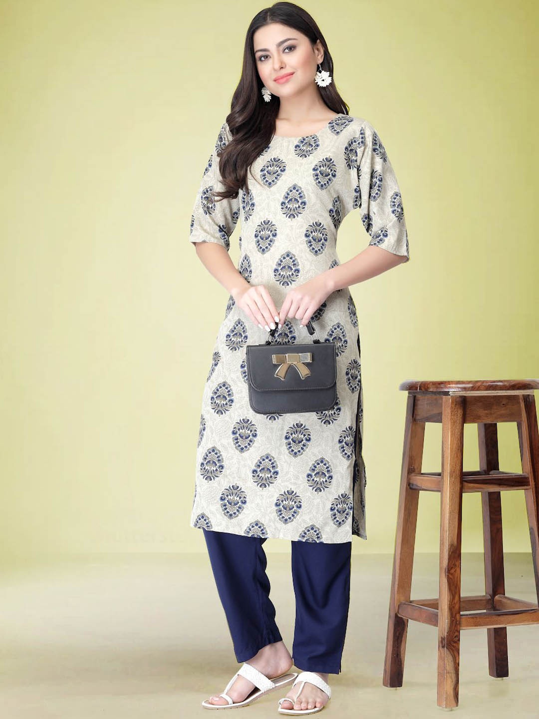 

Moda Rapido Ethnic Motifs Printed Round Neck Straight Kurta with Trouser, Beige