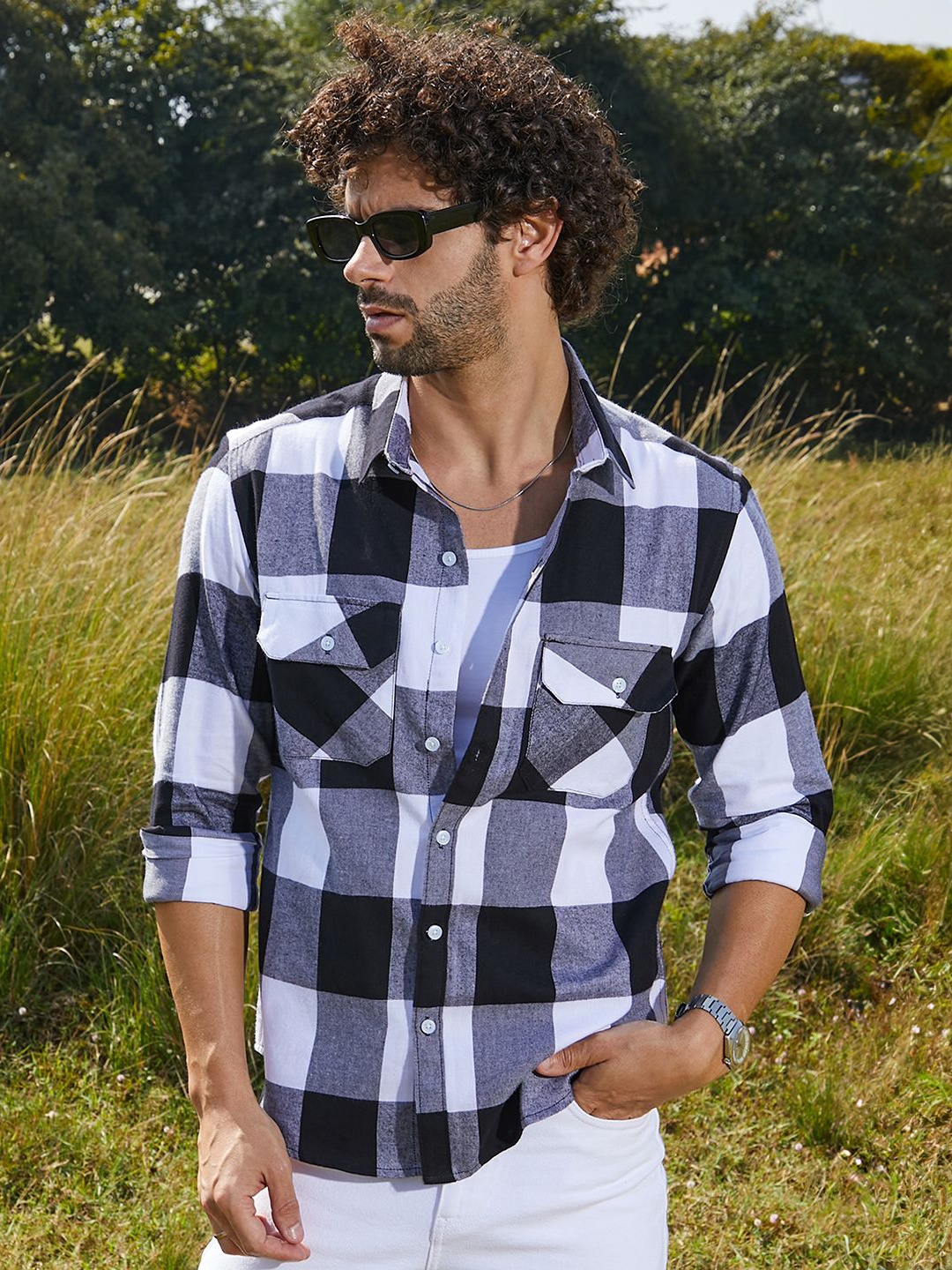 

Campus Sutra Men Comfort Fit Spread Collar Buffalo Checked Cotton Casual Shirt, Blue