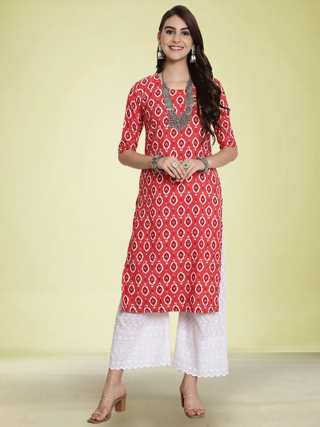 

Moda Rapido Women Printed Straight Kurta, Pink